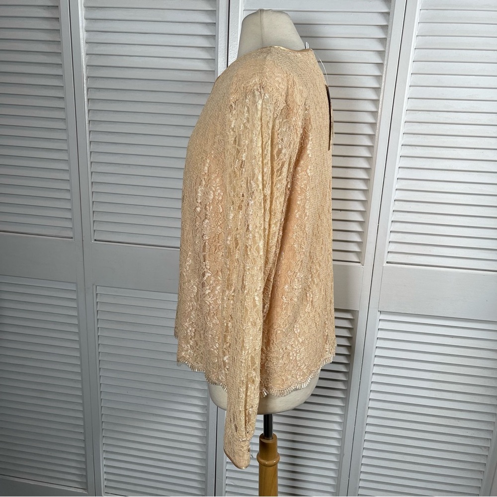 Yves St. Clair Studio Lace Blouse Champagne Floral Sheer Sleeves NWT Size 16 - Picture 7 of 14